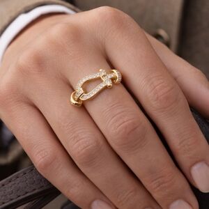 Equestrian Chic Gold Tone Pavé Bit Ring | Size 7 🐎